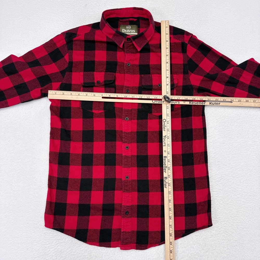 Dravus Flannel Shirt Mens Size Large Red Black Buffalo Plaid Button Up Workwear - Picture 8 of 10
